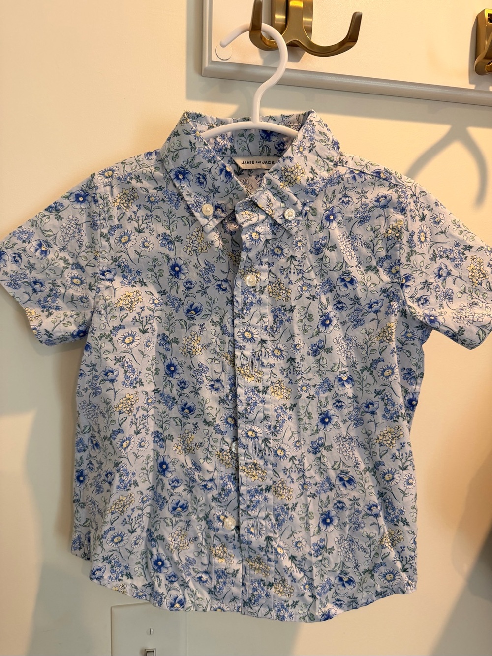 Janie and Jack Boys 2T Blue Floral Short Sleeve Button Down Shirt